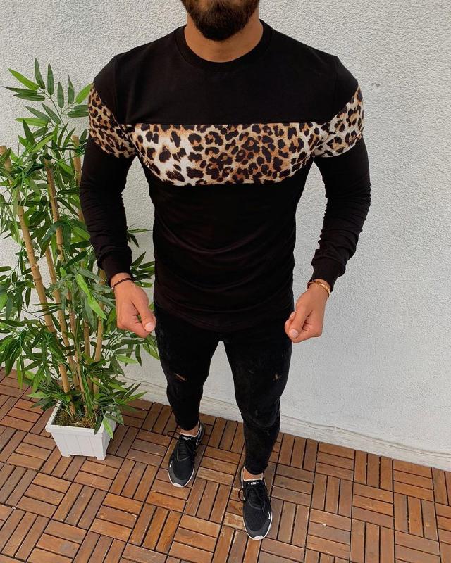 

2020 autumn winter hoodies men solid Slim fit thick leopard patchwork sweatshirt men Top Quality Cotton mens hoodies, Black