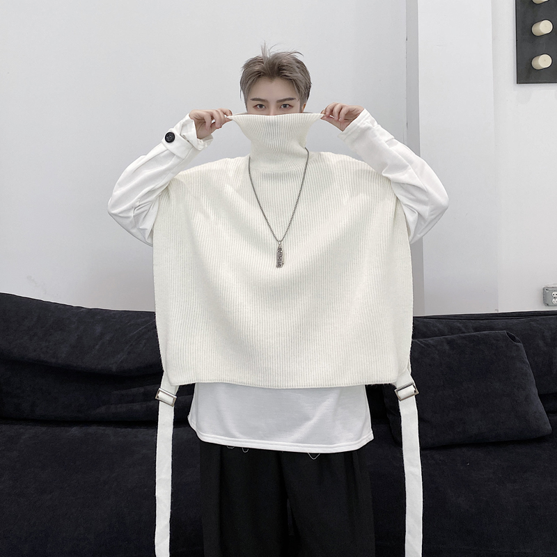 

Men Turtleneck Pullover Knit Sweater Vest Male Women Couple Streetwear Vintage Hip Hop Black White Sleeveless Sweater Waistcoat, Kk1547 white