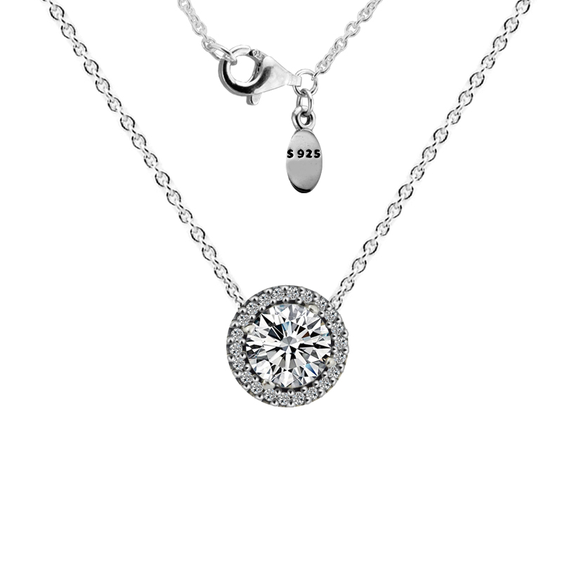 

CKK Classic Elegance Necklace, Clear CZ 925 Sterling Silver Jewelry Round Pendant Necklaces for Women Gift free shipping N046