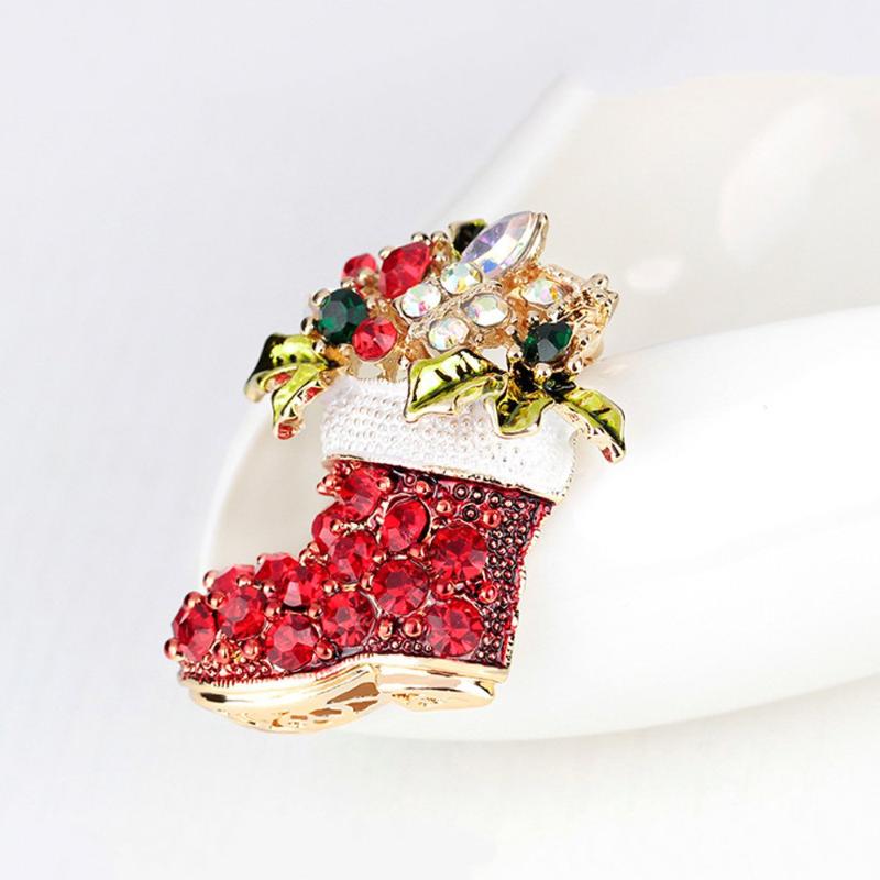 

Women Exquisite Clothing Decor Christmas Children Vintage Rhinestone Santa Sock Brooch Pin Colorful Crystal Alloy Scarf Buckle