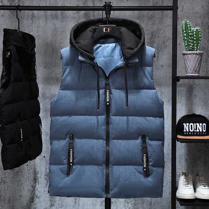 

Mens Winter Casual Thick Jackets Vests Men Sleeveless Hoodie Coats Male Cotton Padded Warm Slim Sleeveless Waistcoat,1585-6699, Black