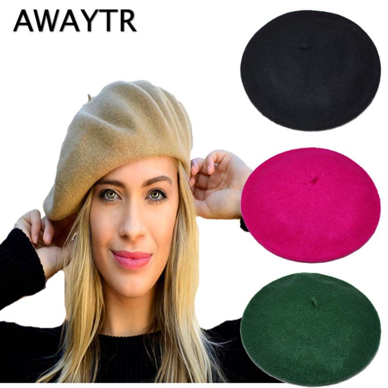 

AWAYTR Women's Hat Fashion Women Beret Cap Winter Warm Wool Hats Casual French Artist Beanie Hat Cap Headwear Fall Berets, As show
