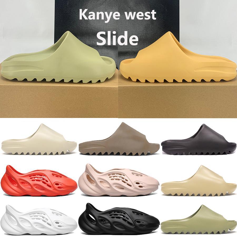

New Kanye West Foam Runner Slide Sandal Shoes Men Women Triple Black White Bone Resin Desert Sand Slipper Sandals Us 5 -11, Soot