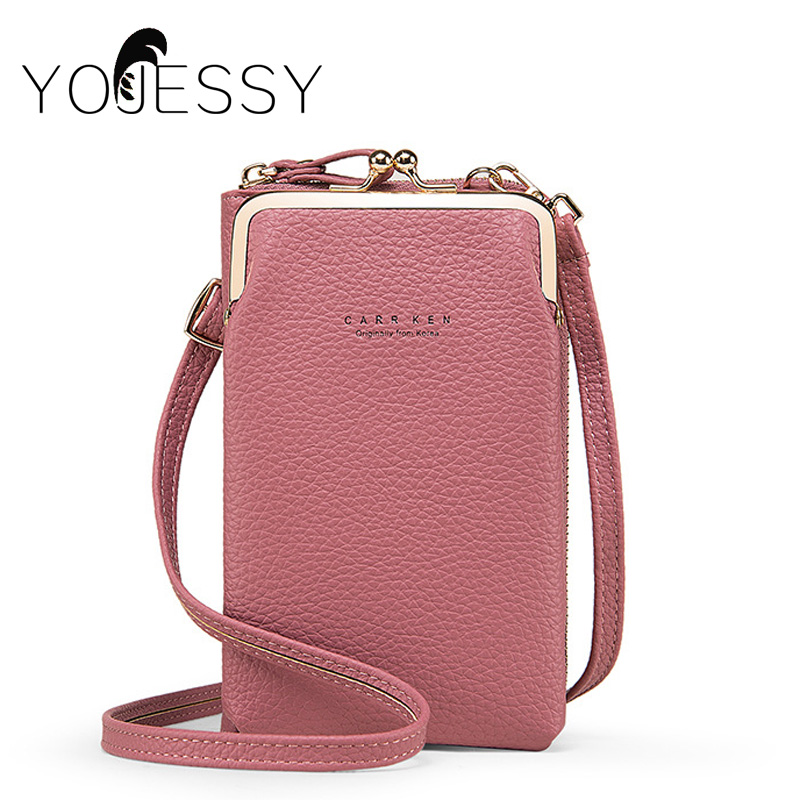 

YOJESSY Women Bag Phone Pocket Pu Leather Ladies Crossbody Bags Purse Female Messenger Bag, H2107 pink