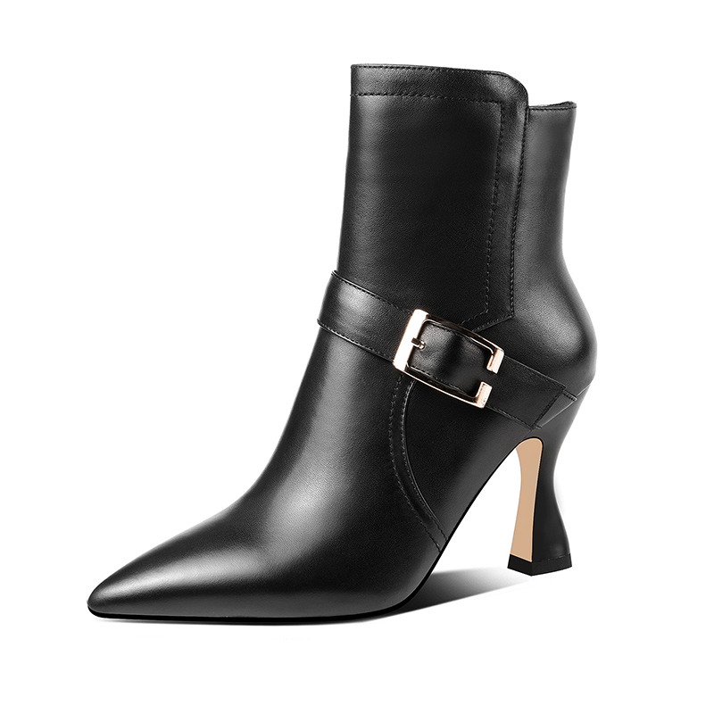 

Cow Leather Short Boots Women Autumn Winter Basic Shoes Woman Pointed Toe Ankle Boots Classic Woman, Beige