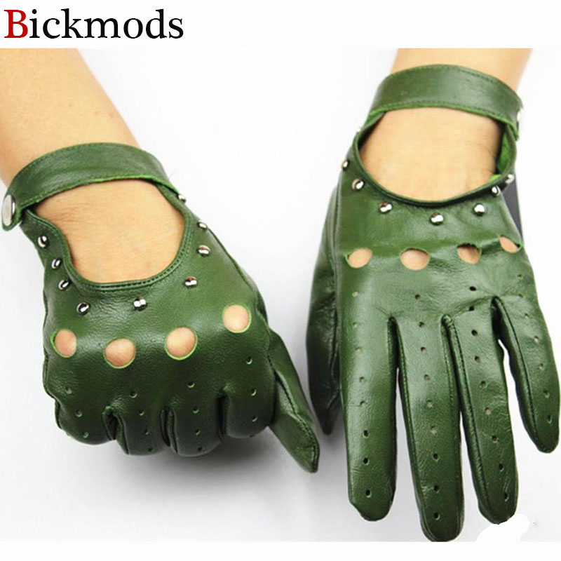 

2020 new 100% leather gloves women's unlined thin fashion hollow rivets style spring and summer driving sheepskin gloves