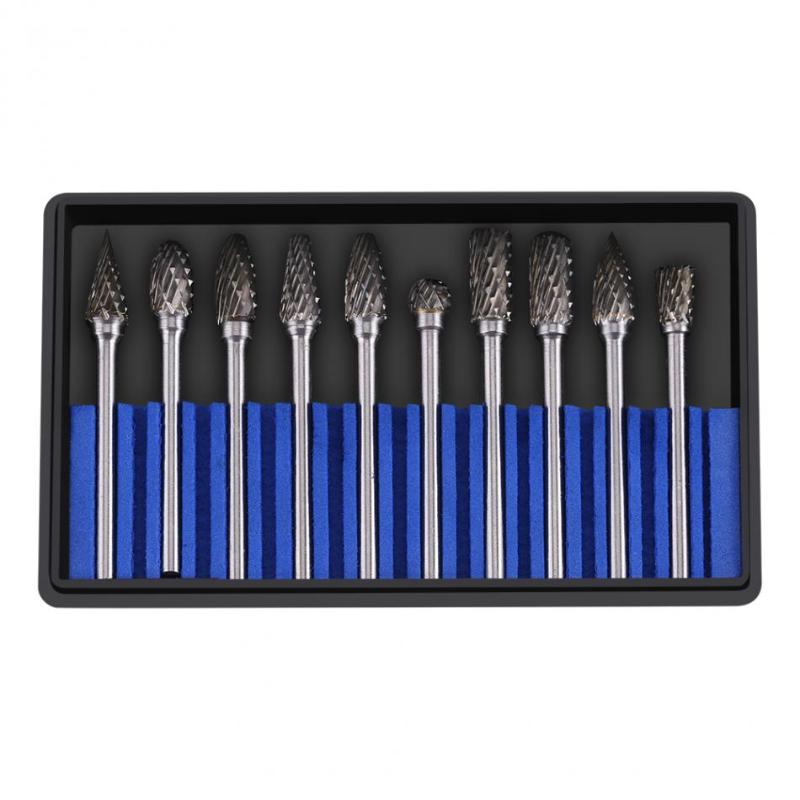 

10pcs/set Tungsten Carbide Burrs Set 3mm Shank File for Tools Milling Cutter Engraving Bits Hand Tools Set
