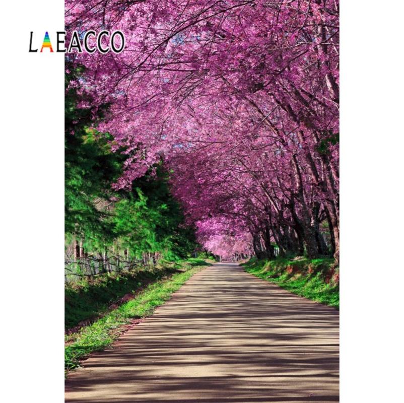 

Laeacco Pink Spring Backdrops For Photography Blossom Flowers Tree Park Garden Way Scenic Photography Backgrounds Photo Studio