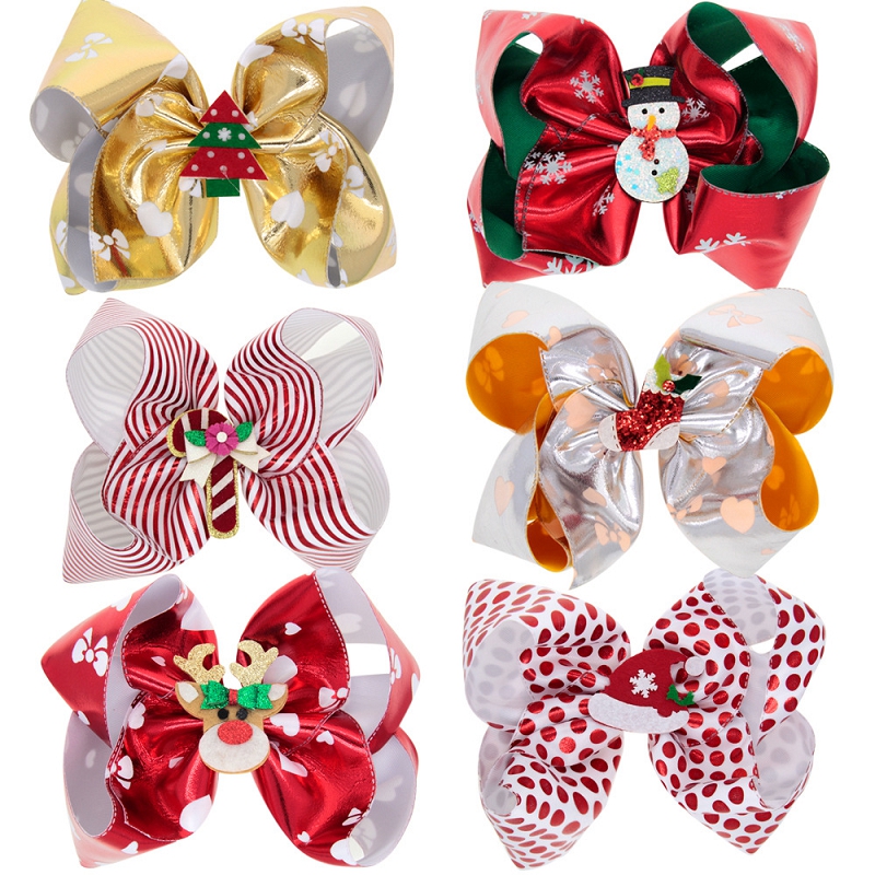 

14*12CM Bows Christmas Snowman Deer Hairpin Baby Girls Stripe Dot Barrettes Kids Boutique Hair Clip Xmas Children Hair Accessories M2790, #1