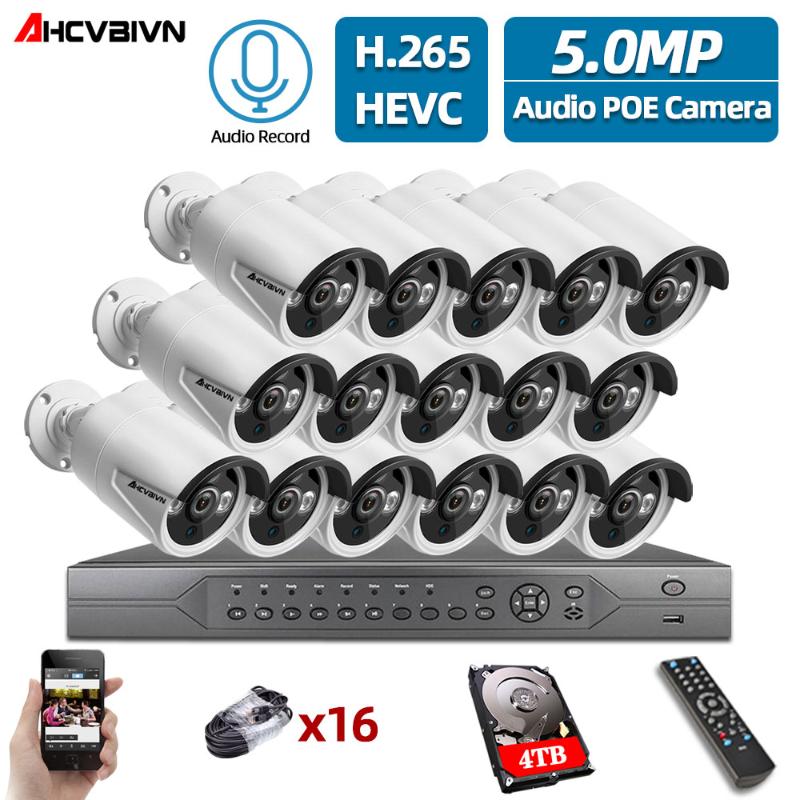 

H.265 16CH 5MP 4K HD POE NVR Kit CCTV System IR Outdoor AI IP Camera P2P Video Security Surveillance Set 4TB HDD