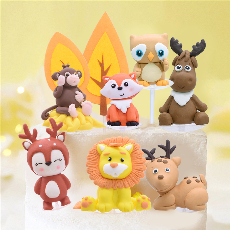 

Jungle Theme Party Cake Topper Cartoon Lion Giraffe Felt Animal Plant Cupcake Topper For Shower Kids Birthday Wedding Cake Decor