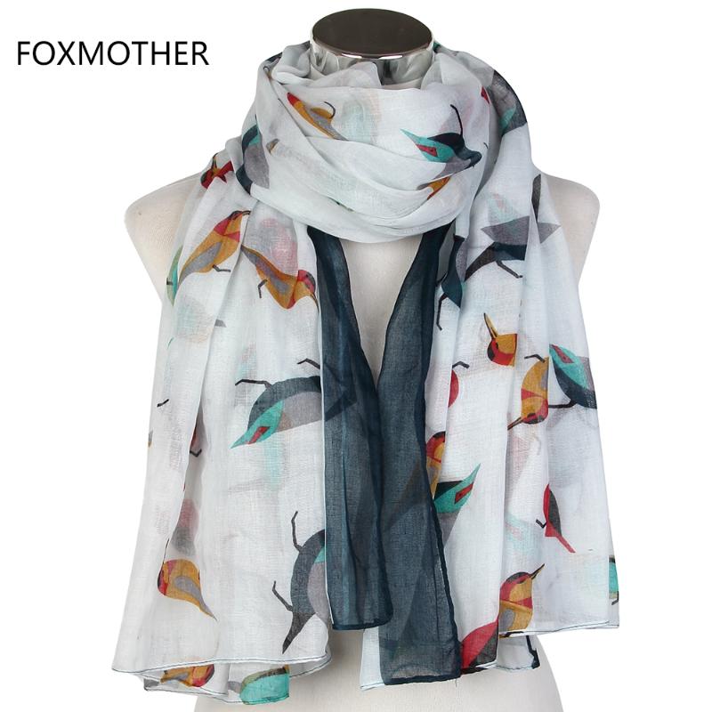 

FOXMOTHER Fashionable Oversize 110cm*175cm White Grey Orange Bird Animal Beach Blanket Scarves Shawls Foulard For Women Gifts