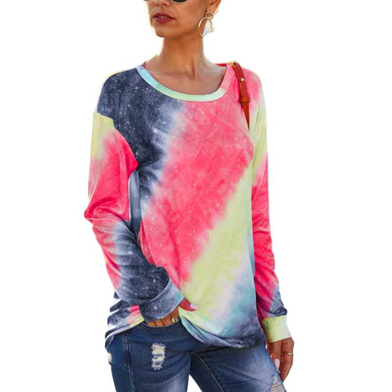 

Tie Dye Print Women Tshirts Long Sleeve O Neck Harajuku Autumn Tee Shirt Femme Casual Womens Clothing Y1276A, Blue