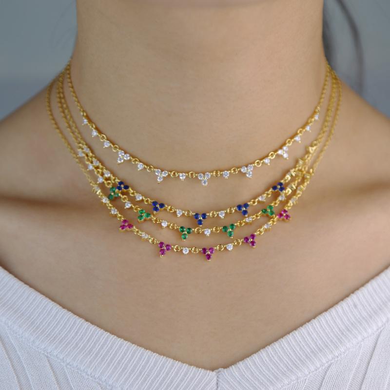 

delicate summer 2020 boho multi dots choker necklace red blue green white 4 colors with bling clear CZ gold filled women jewelry