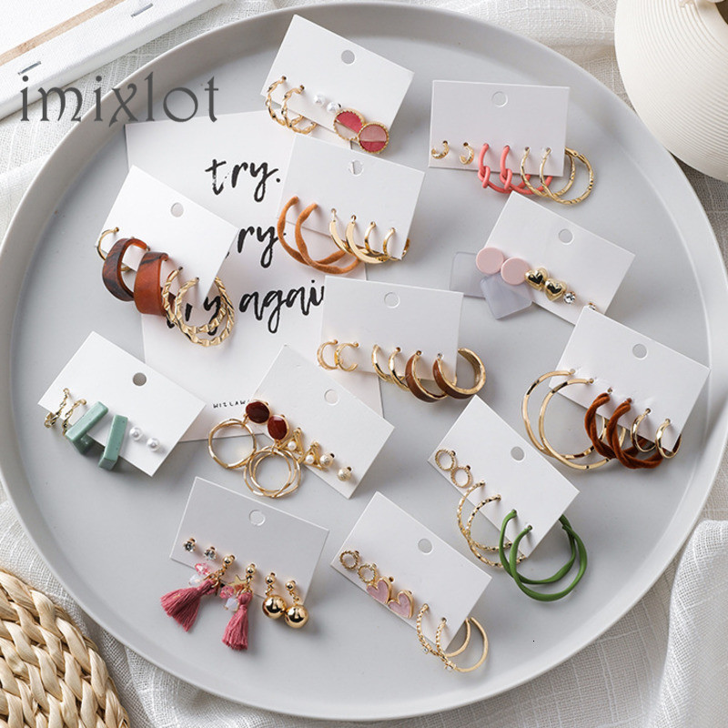 

One Set Fashion Simple Color Geometric Circular Asymmetry Hoop Earring For Woman Girls Party Gift Jewelry
