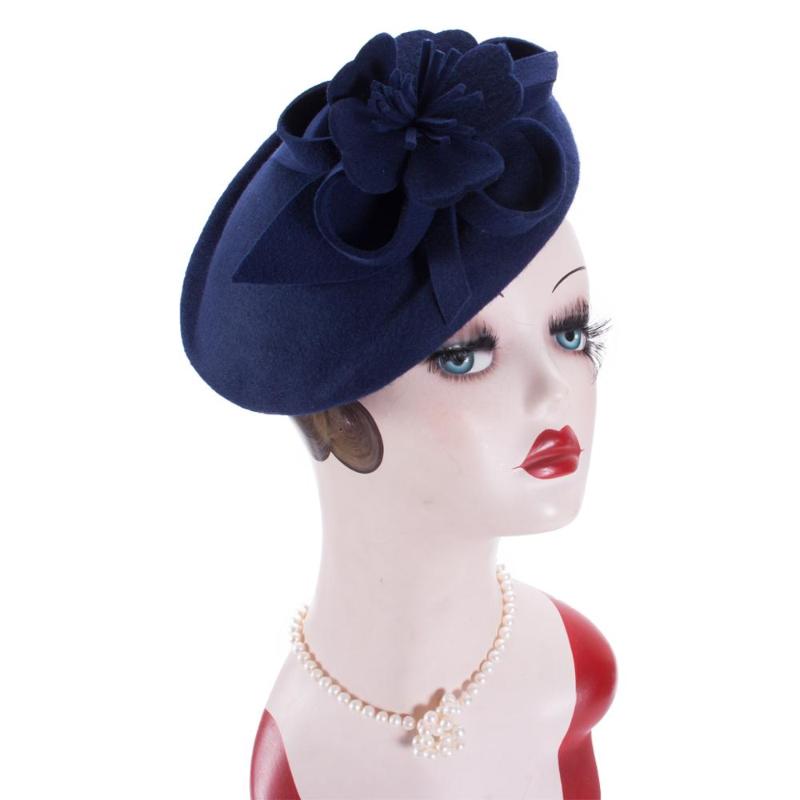 

Lawliet Womens Wool Felt Queen Kate Shape Beret Hats Felt Flowers Cocktail Race Modern Pillbox hat A551, Black