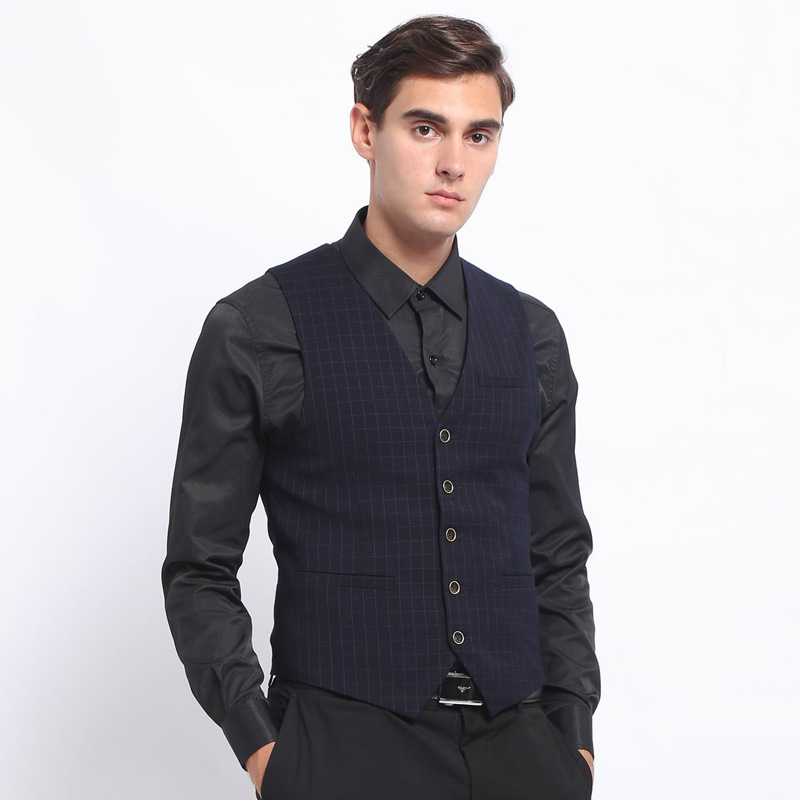 

New Men's Plaid vest Navy Suits Vest Formal Business Slim Fit Modern Fit Waistcoat Groomsmen Coat For Wedding