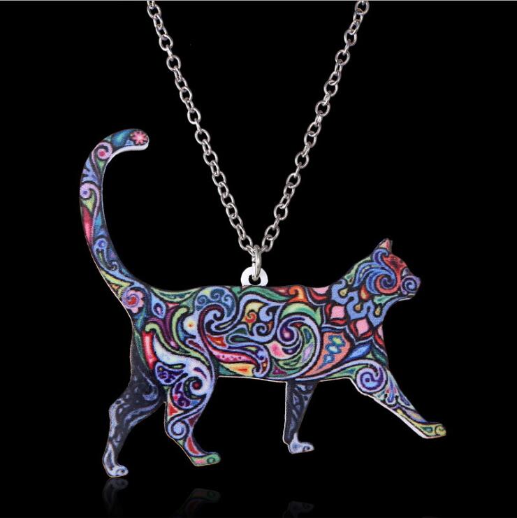 

Acrylic coloured drawing cat necklace