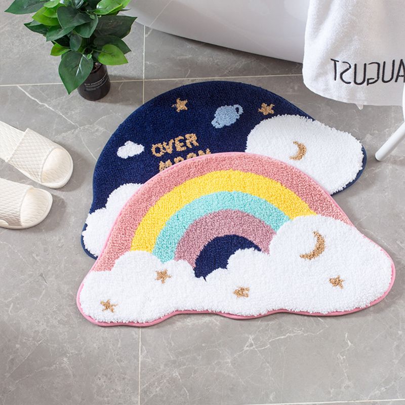 

Rainbow Starry Sky Plush Bath Rug Semi-Circle Non Slip Entrance Door Mat Thick Shaggy Water Absorption Floor Carpet for Bathroom