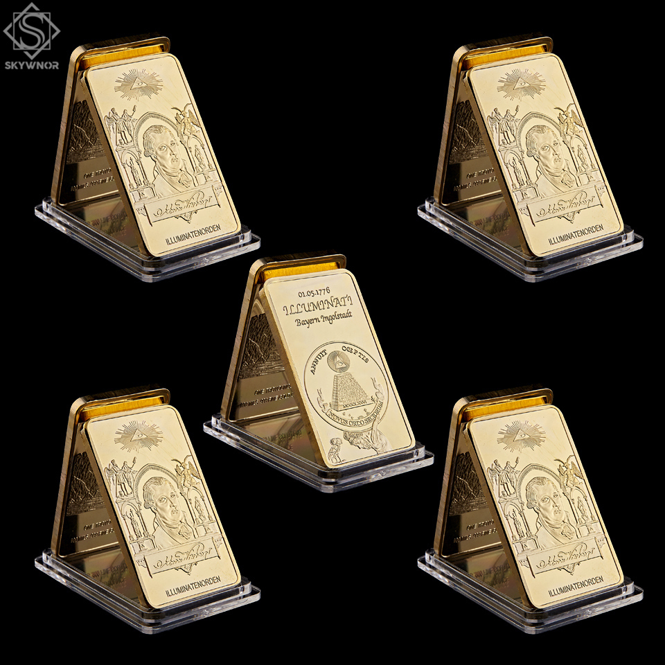 5PCS 1776 Souvenir Craft Illuminati Adam Weishaupt Bayern Ingolstadt Masonic Novus Ordo Seclorum Freemasonry Medallion Bullion Bar-image-587533960
