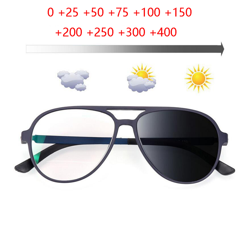 

New Design Screwless Women Men Pilot Hyperopia Glasses Metal Oval Photochromic Reader Glasses Magnifier0 +25 +50 +75 To +400