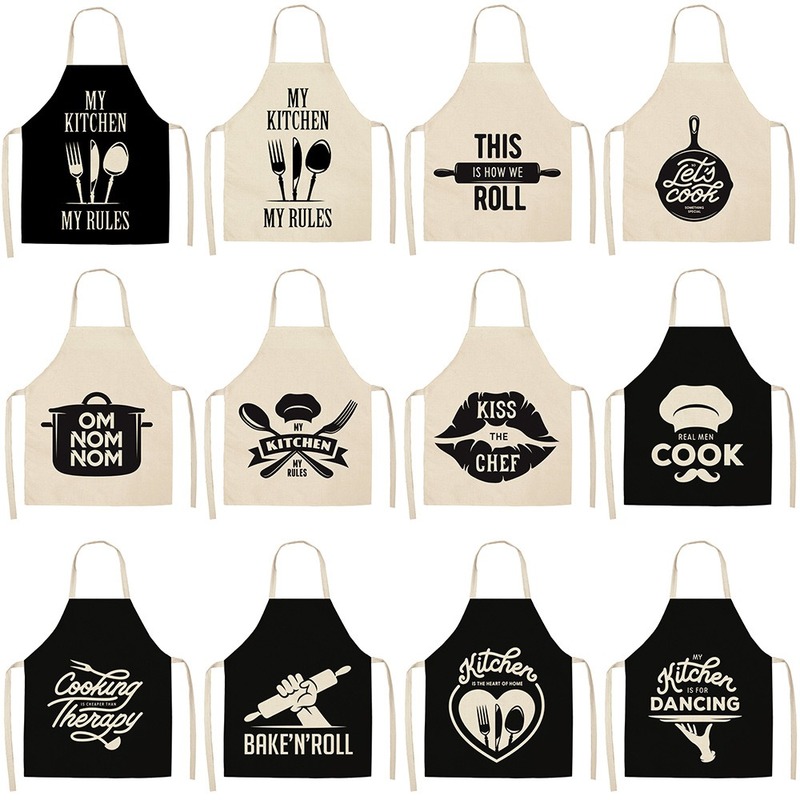 

Black and White Pattern Aprons Kitchen Aprons for Woman Home Decor Cotton Linen Sleeveless Apron Cooking Baking Waist Bib Tool