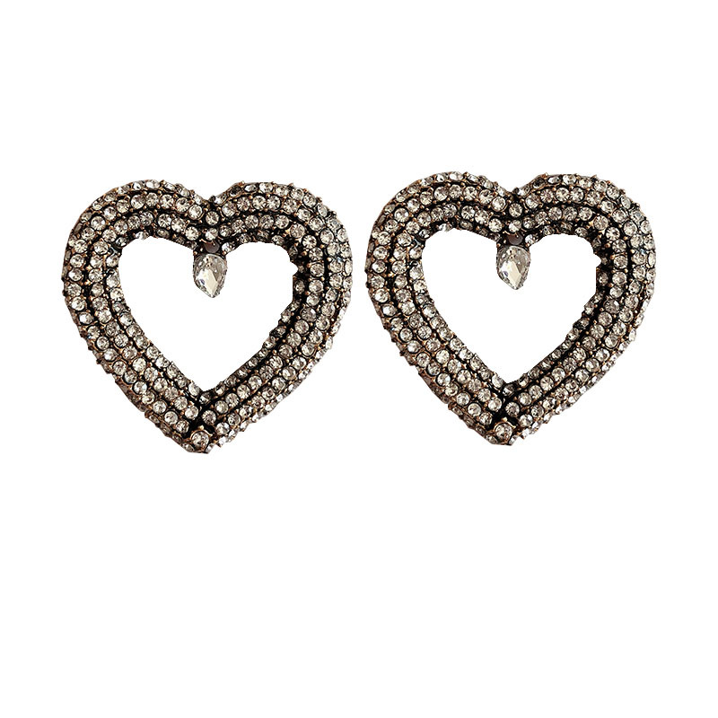 

Hyperbole Crystal Heart Earrings for Women Vintage Earring Jewelry Rhinestone BIg Love Heart Earring Femme Hiphop Bijoux