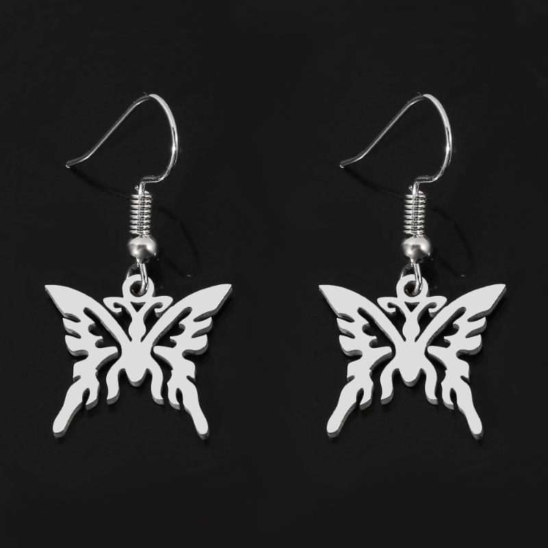 

Cute Butterfly Earrings for Women Punk Gothic Design Stainless Steel Hollow Butterfly Stud Earrings Pendant Charms Girl