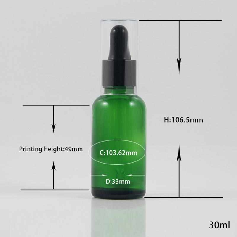 

Empty Round 30ml Green Glass Dropper Bottle with Clear Cap