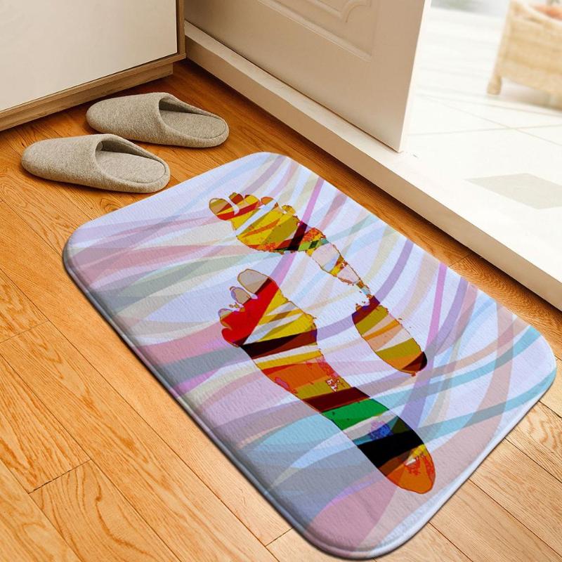 

Carpets Colorful Handprint Footprints Bathroom Mat Rug Soft Crystal Fleece Anti-skid Kitchen Carpet Balcony Doormat For Home Decor, No.03