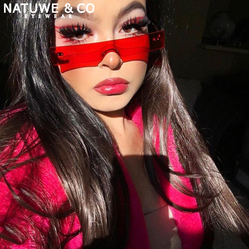 

Sunglasses NATUWE&CO Ins Small Rectangle Women Fashion Designer Red Rimless Shades Sunglass UV400