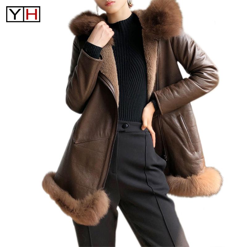 

Winter women real merino lamb fur jacket fur collar lady genuine sheepskin leather coats brand fashion, Color 3