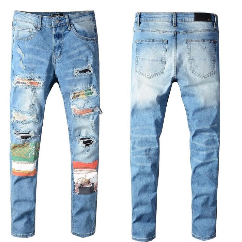 

hot sale new High quality Mens jeans Distressed Motorcycle biker jeans Rock Skinny Slim Ripped hole Fashionable embroidery Denim pants, 657