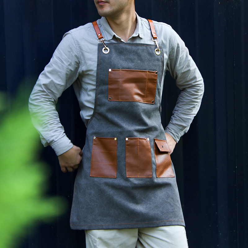 

Apron work denim custom printed logo barber milk shop floral restaurant waterproof workwear men and women art