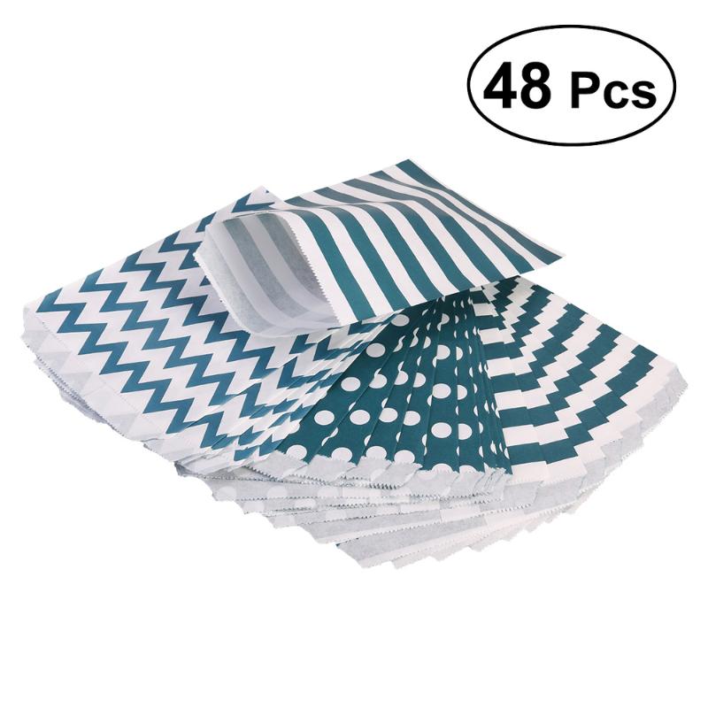 

48pcs Striped Polka Dot Chevron Wedding Candy Bar Bags Party Gift Bags Paper Bag (Navy Green