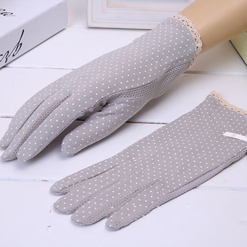 

LJCUIYAO Elegant Women's Gloves Driving Slip-resistant Sunscreen Cotton Gloves Fashion Dot Lace Female Protection Non-slip Glove