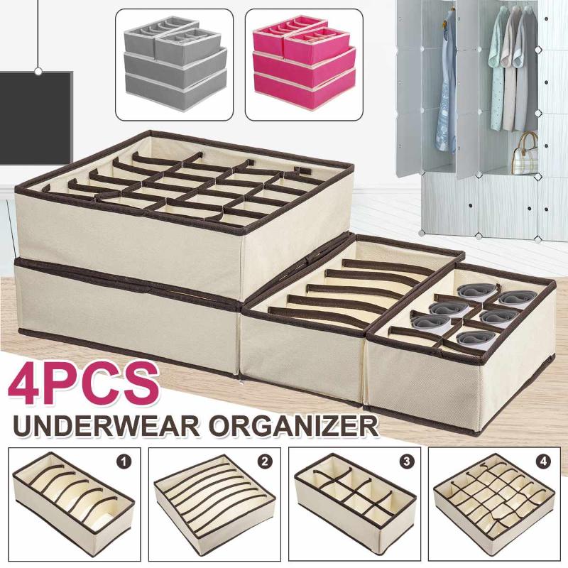 

4 Pcs Foldable Underwear Bra Clothes Organizer For Clothes Drawer Closet Wardrobe Organizer Home Storage Box Dividers For Socks