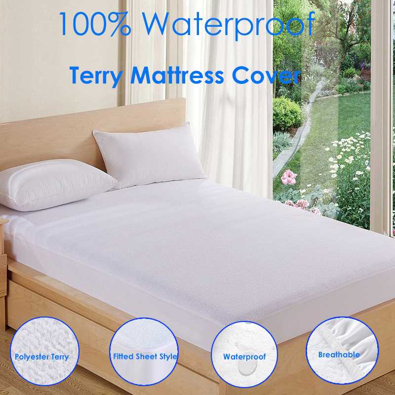 

IROYAL 200X200cm Terry Waterproof Mattress Cover Anti-mite Breathable Hypoallergenic Bed Protection Pad Mattress Protector 1 PC