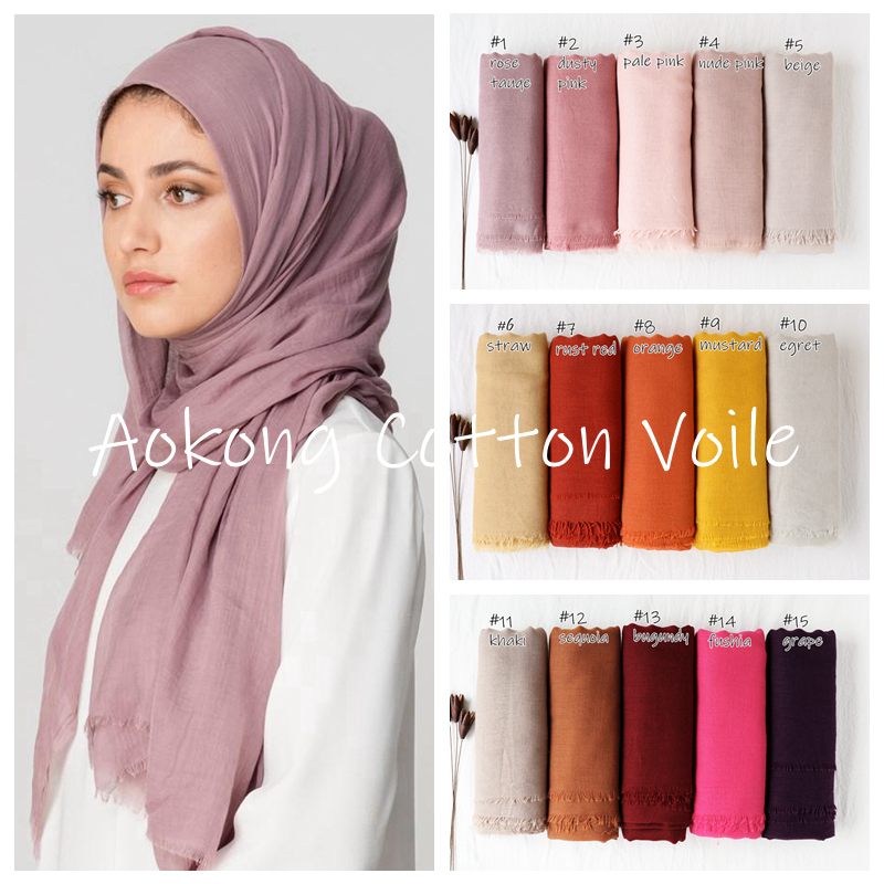 

New Women Solid Maxi Hijab Scarfs Oversize Islam Shawls Head Wraps Long Muslim Frayed Real Cotton Blends Plain Hijabs