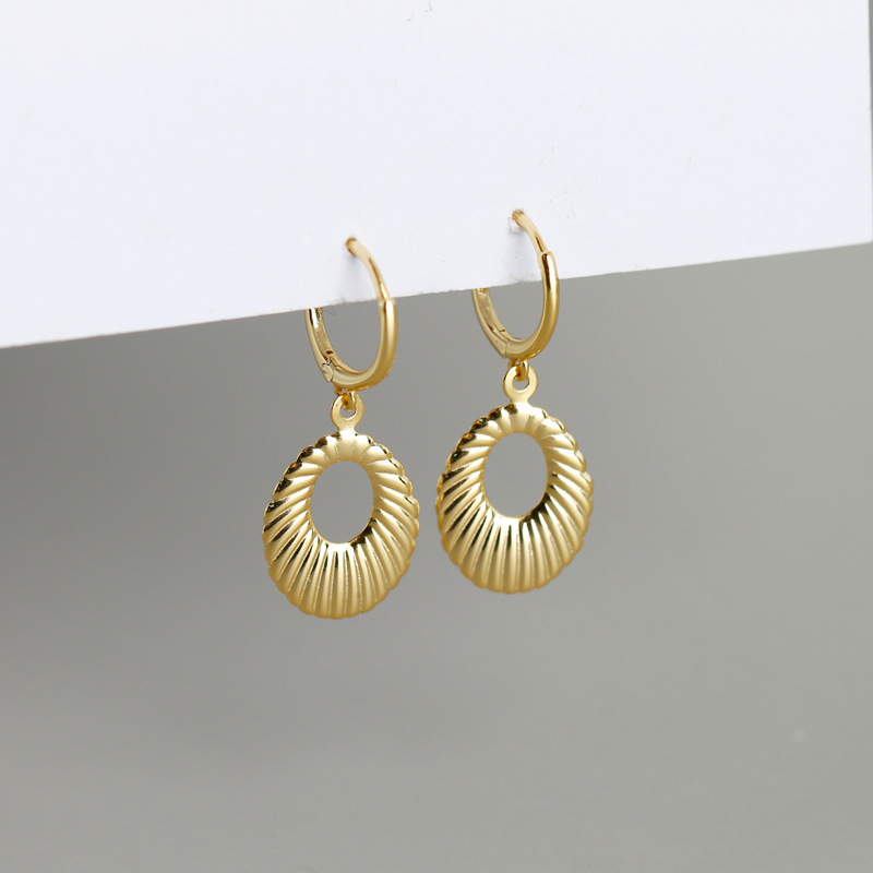 

925 Sterling Silver Bohemian Gold Color Opal Shape Teardrop dShell Hoop Earring For Women Pendientes Ear Piercing Oorbellen 2020