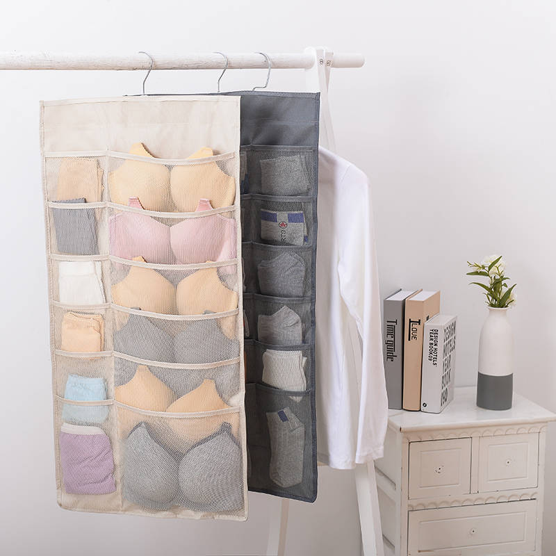 

Wardrobe Storage Bag Foldable Hanging Organizer Underware Bra Socks Multi Pockets Bag Oxford Fabric Hang Storage Organizer, Pink 15 grid 1piece