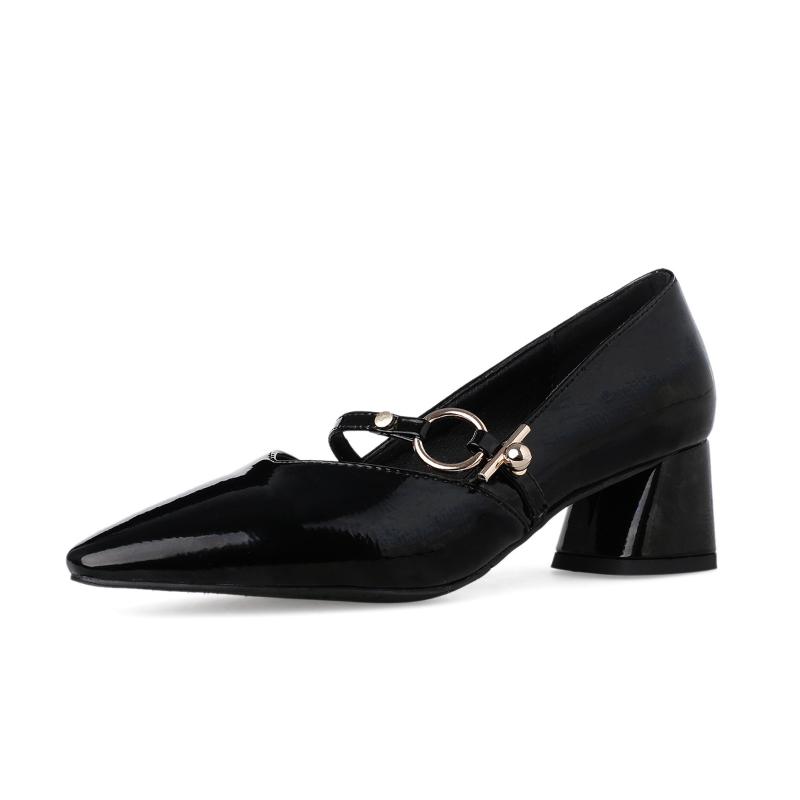 

2020 age season thick with shallow with square opening single shoes female 33-43, Black