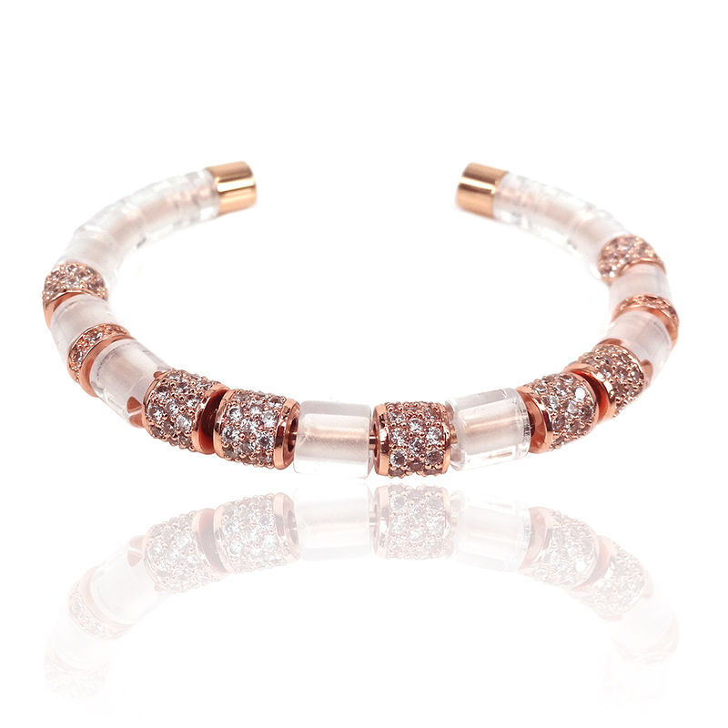 

New Original Anil Arjandas Bracelet Rose Gold Color With White CZ Tube & Clear Quartz Stringed Up Women Men Bangles Jewelry Gift