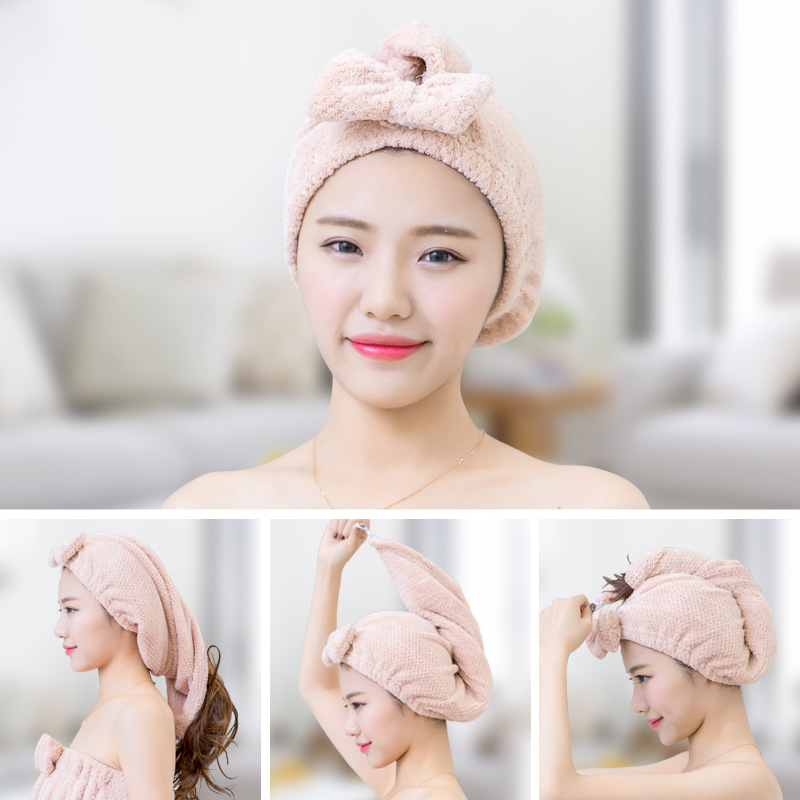 

Towel Coral Fleece Dry Hair Cap Super Absorbent Quick-dry Thick Bath Wipe Turban For Female Long Curls, Pink