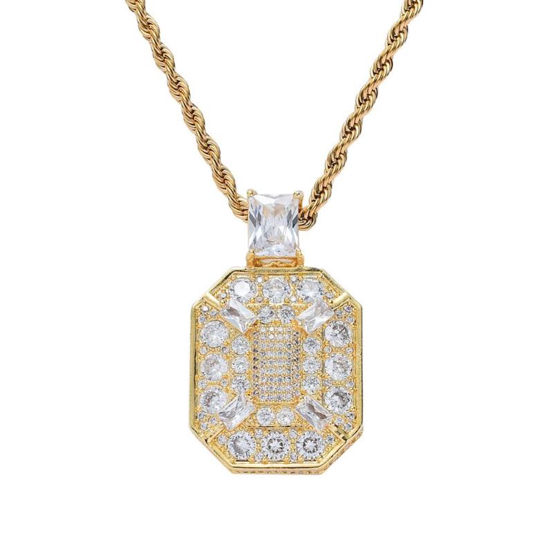 

Cross-border new hip-hop jewelry square zircon pendant pure copper inlaid zircon necklace factory direct sales