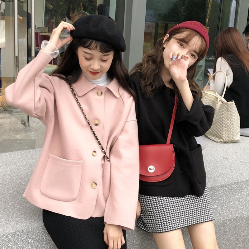 

Winter Wool tweed Blazers For Women Long Sleeve Cotton Wild Ladies Jacket Vintage coat Casual Women blazers Female 2020 S0210, Black longth