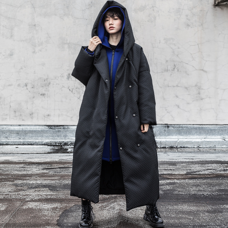 

Plus size 120cm supuer longer down coats Winter oversized bat sleeved fluffy duck down coat female hooded warm parkas F2137, Black
