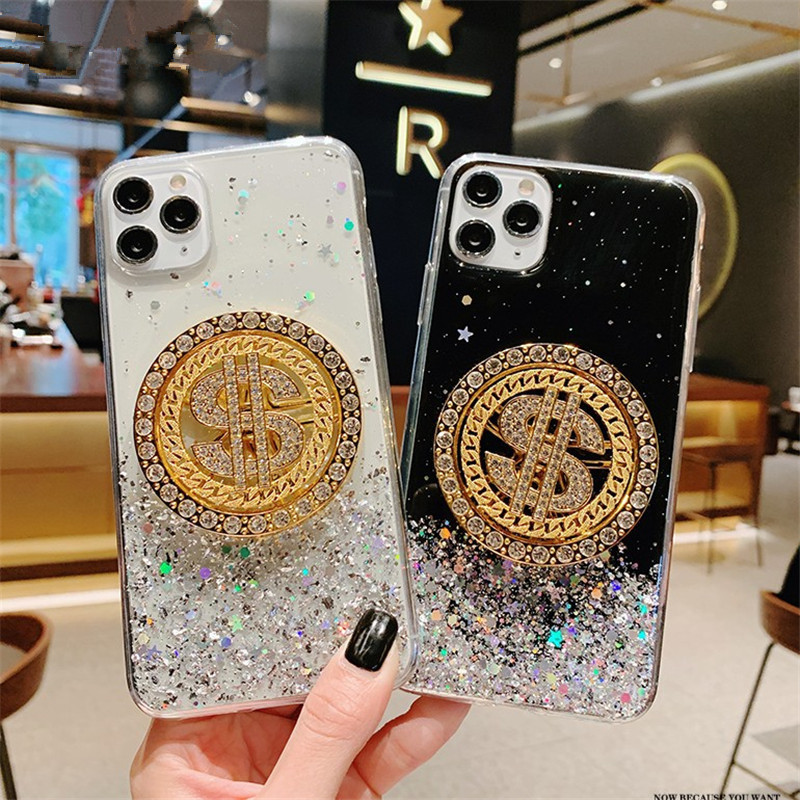 Fashion luxury designer rhinestone diamond lovely cute US DOLLAR case for iphone 11 pro max x xr xs max 6 7 8 plus transparent case-image-581382406