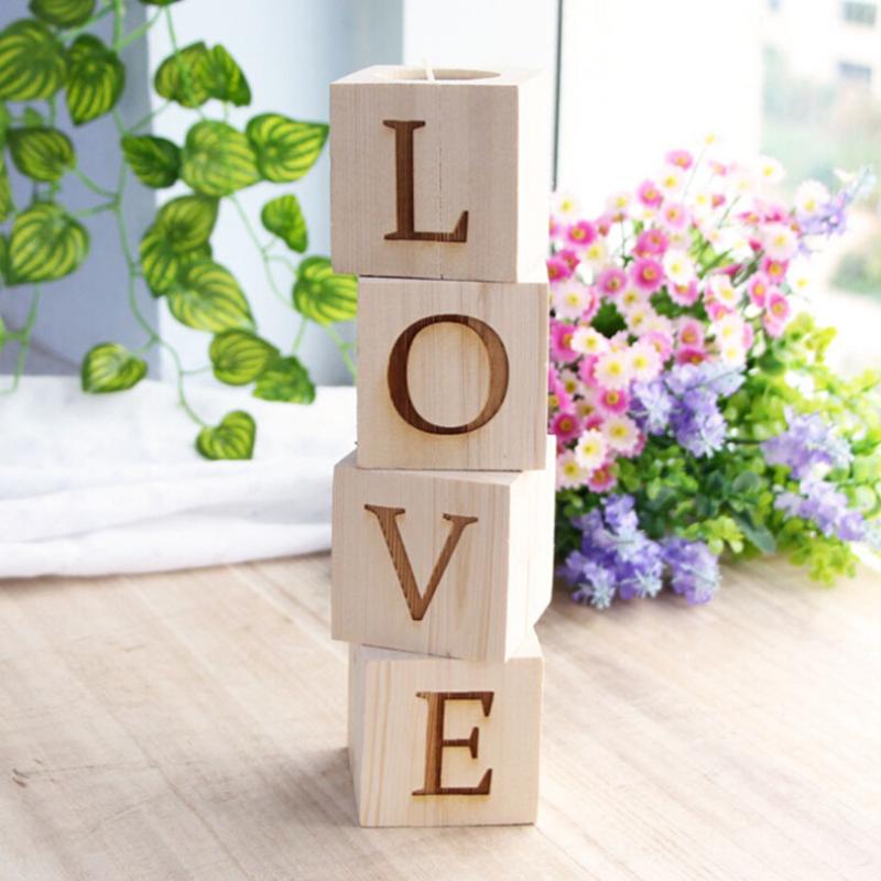 

4 Pcs Love Letters Wooden Light Candle Holders Simple Romantic Creative Gift Candlestick for Wedding Party Birthday Decor