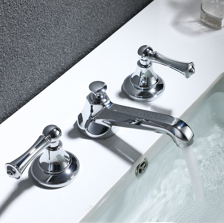 

European style Chrome brass bathroom sink faucet three holes two handles cold hot basin tap copper top quality faucet